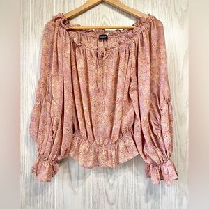 J.Roberts 70s Inspo Bell Sleeve Blouse with ruffles over the shoulder Size M EUC